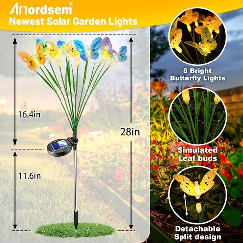 Solar Butterfly Garden Lights Outdoor Patio Decor 2 Pack, Newest Solar Swaying Animal Firefly Fairy Lights Yard Planter Lawn Path Lawn Walkway Dec...