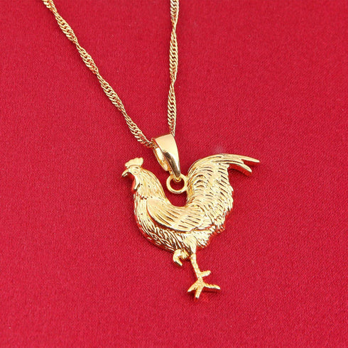 Women Jewelry 24k Gold Plated Animal Rooster Chicken Pendant Necklace Jewelry...