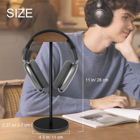 Headphone Stand for Desk - Headset Holder with aluminum alloy support rod, gaming headset stand with wooden support plate...