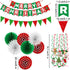 Fecedy Merry Christmas Hanging Paper Banner Triangle Bunting Paper Flower Fan Swirl Streamers&Christmas Tree Santa Claus Banner for Merry Christma...