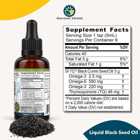 Amazing Herbs Premium Black Seed Oil - Gluten Free, Non GMO, Cold Pressed Nigella Sativa Aids in Digestive Health, Immune Support, Brain Function ...