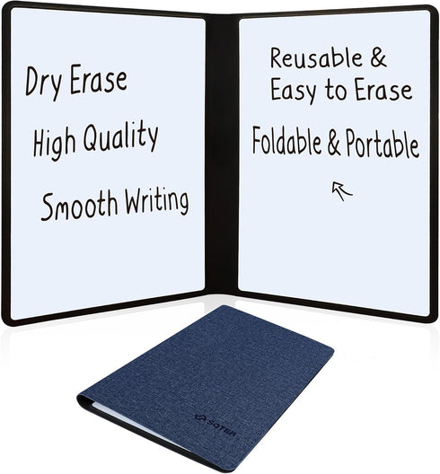 SOTER Small Dry Erase White Board, Mini Desktop Whiteboard, Double Sided, Portable, Foldable, Dry Erase Notebook, Ideal for Homeschooling Office a...