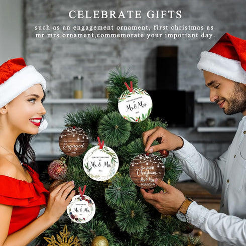 ZUNON Christmas Ornaments 2024 Our First Christmas as Mr & Mrs Couple Married Wedding Gifts Bridal Shower Gifts Decoration 3" Ornament (Green Mr &...