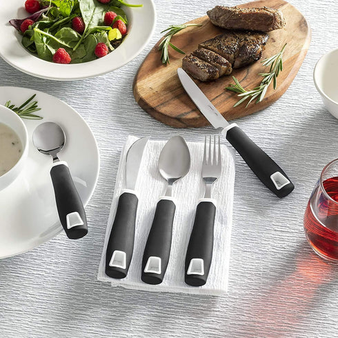 Special Supplies Adaptive Utensils 5-Piece Set Non-Weighted, Non-Slip Handles for Hand Tremors, Arthritis, Parkinson’s or Elderly Use - Stainless ...