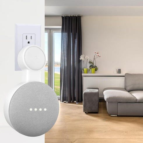 Sintron 2X Outlet Wall Mount Holder for Google Nest Mini and Google Home Mini, A Space-Saving Accessories with Cord Management for Google Smart Sp...