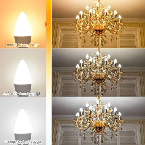 hansang E12 LED Candelabra Bulbs 3000K Soft White 6W 60Watt Equivalent, B11 Ceiling Fan Light Bulbs Small Base, C37 Type B Light Bulb for Chandeli...