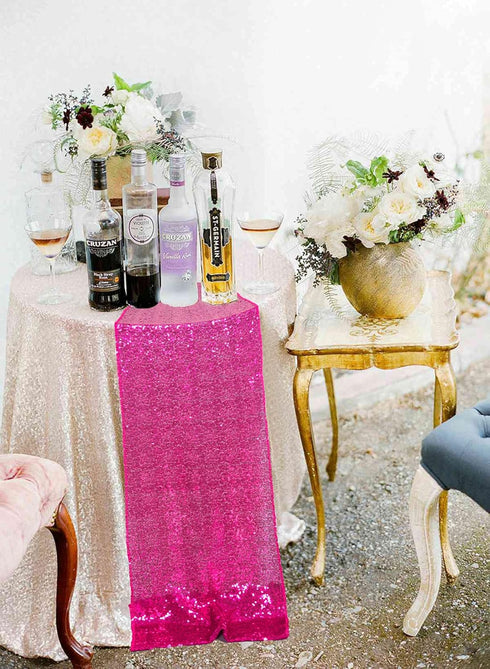 ShinyBeauty Hot Pink Table Runners Pack of 2 Home Decor Sequin Table Runner Fuchsia 12 by 108 in Wedding Graduation Party Supplies -0214S...