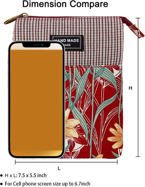 Canvas Cute Crossbody Handbags Cell Phone Purse Wallet Leaves Pattern Small Change Pouch Bags for Women Girls...