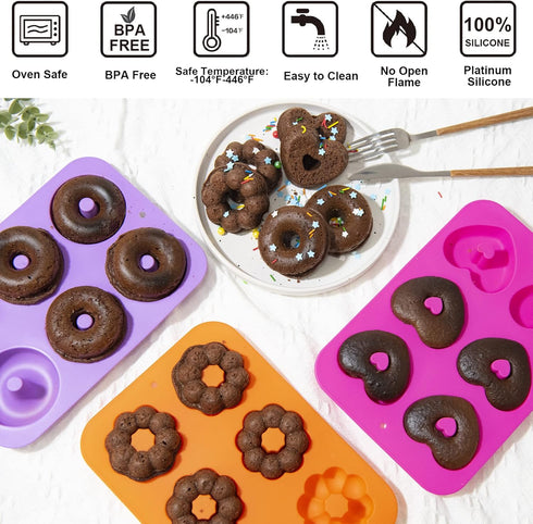 3 Pack Silicone Donut Pan, Just Pop Out, Non-Stick Doughnuts Baking Pans for Donuts, Muffin, Cake Biscuit Bagels, Just Pop Out - Oven & Dishwasher...