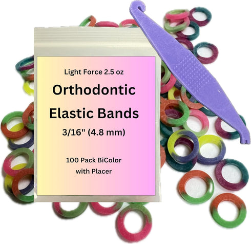 1/8 Inch Orthodontic Elastic Rubber Bands, 100 Pack, Bi-Color, Heavy weight 4.5 Ounce Small Rubberbands Dreadlocks Hair Braids Fix Tooth Gap, Free...