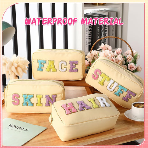 Hillban 4 Pack Chenille Letter Bag Makeup Bag Preppy Skincare Bag Nylon Cosmetic Pouch Zipper Waterproof Organizer Makeup Travel Bag Set for Teen ...