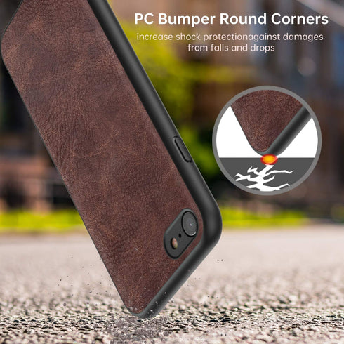 SALAWAT for iPhone SE 2020 Case Slim PU Leather Vintage Shockproof SE 2nd Phone Case Cover Lightweight Soft TPU Bumper Hard PC Hybrid Protective C...