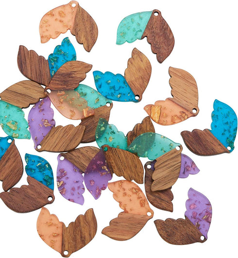 LiQunSweet 20 Pcs Transparent Resin & Walnut Wood Pendants with Gold Foil Fishtail for Jewelry Making DIY Crafts - 23x28mm...