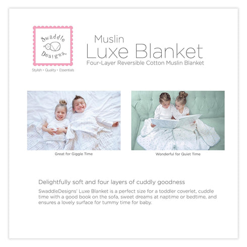 SwaddleDesigns 4-Layer Cotton Muslin Luxe Blanket, Baby and Toddler Cuddle and Dream, 46x46 inches, Pink Heavenly Floral and Stripes...