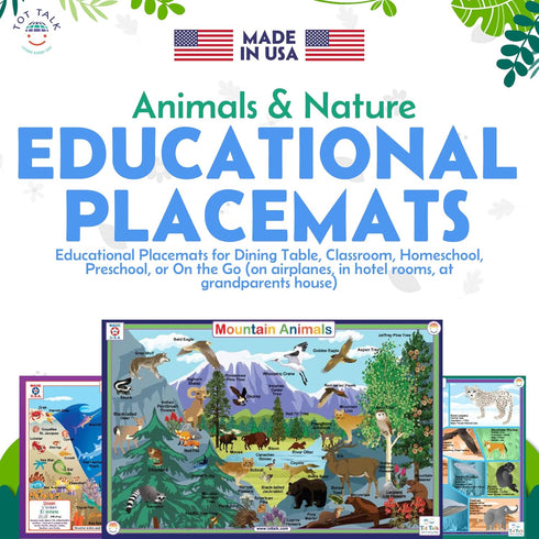 Tot Talk Mountain Animals Educational Placemat for Kids – Made in USA – Durable, Double-Sided, Learning Placemat with Mountain Wildlife & Nature F...