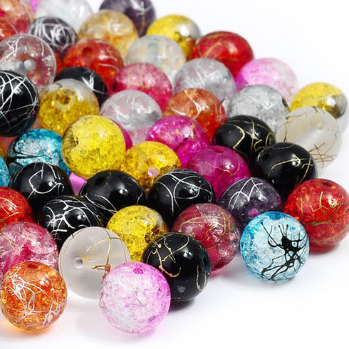 RUBYCA Assorted Mixed Round Druk Crackle Czech Crystal Glass Beads for Jewelry Making (8mm, 100pcs)...