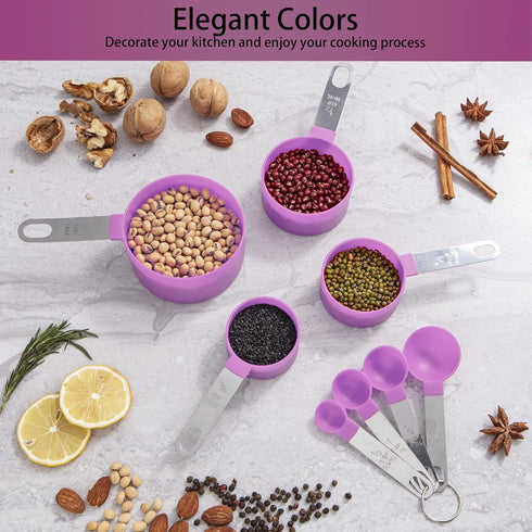 Measuring Cups and Spoons Set of Huygens Kitchen Gadgets 10 Pieces, Stackable Stainless Steel Handle Measuring Cups for Measuring Dry and Liquid I...