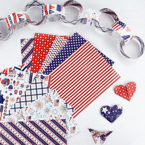 Morcheiong 45 Sheets 4th of July Pattern Paper Set A4 Size Decorative Paper Double-Sided Craft Origami Paper for Independence Day Scrapbooking Car...