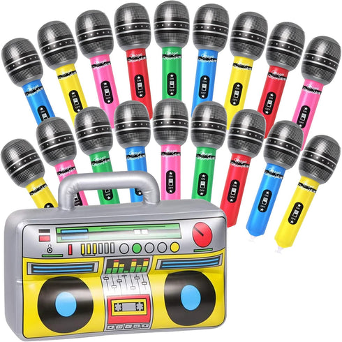 18 Pcs Inflatable Microphones 1 Pc Blow up Boombox for 80s 90s Party Decorations, 80s 90s Party Favors Decor Supplies Inflatable Musical Party Pro...