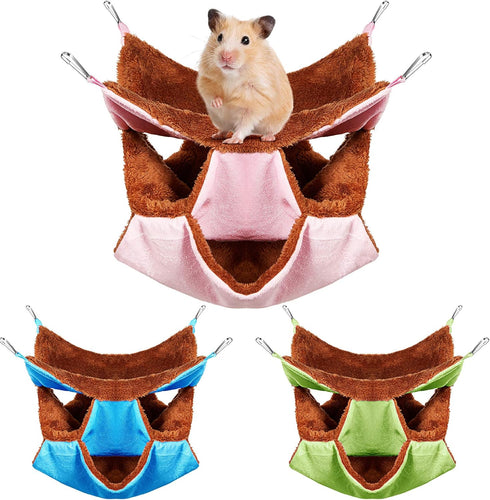 Weewooday 3 Pieces Small Animal Hanging Hammock, Soft Plush Material, Triple-Layer Design, Suitable for Hamster, Ferret, Chinchilla...