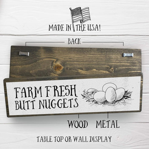 Chicken Wood Signs (Medium - Wood And Metal, Farm Fresh Butt Nuggets)...