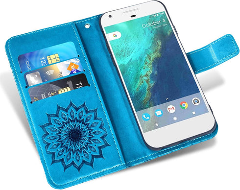 Phone Case for Google Pixel XL Wallet Cases with Tempered Glass Screen Protector and Leather Magnetic Slim Flip Cover Card Holder Stand Cell Acces...