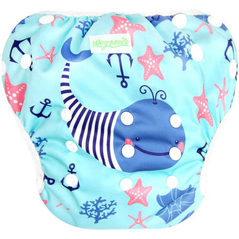 wegreeco Baby & Toddler Snap One Size Adjustable Reusable Baby Swim Diaper (Sea-Elves, Large, 3 Pack)...