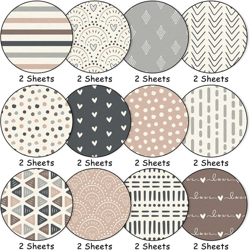 Whaline 24 Sheets Neutral Boho Pattern Paper Rainbow Heart Dot Scrapbook Specialty Paper Double Sided Decorative Craft Paper For DIY Card Making P...