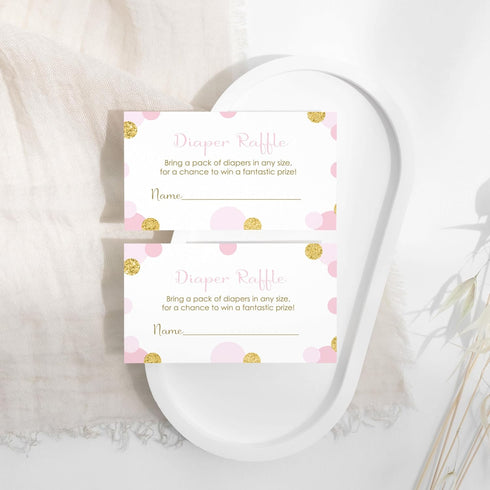 Paper Clever Party Pink and Gold Diaper Raffle Tickets - 25 Pack - Fun Baby Shower Game for Girls - Raffle Invitation Insert Cards for Prizes...