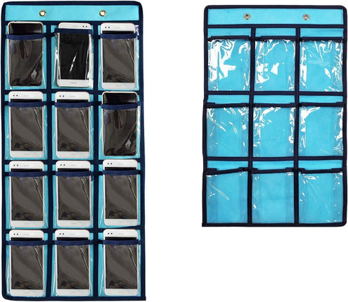 NIMES Hanging Closet Underwear Sock Jewelry Storage Over The Door Classroom Cell Phone Calculator Organizer Clear Pockets (BLUE-12 & 9 POCKETS PAC...