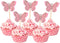 Butterfly Cupcake Toppers, 24 PCS Pink, Paper & Bamboo, Party Decoration, Kids Birthday, Baby Shower, Wedding, Anniversary, Non-Edible...
