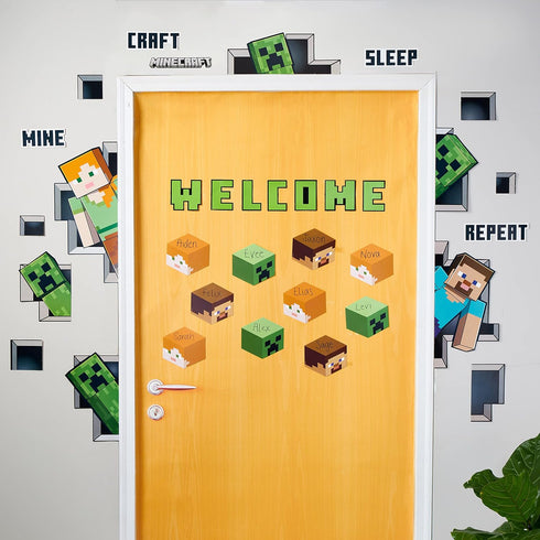 Eureka Minecraft Characters Door, Window, and Bulletin Board Go-Around Classroom Decorations for Teachers, 17 Pieces...