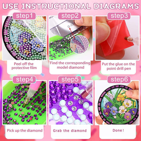 8 PCS Diamond Art Coasters-Flower Diamond Painting Coasters Kits with Holder,DIY Flowers Coasters Kit for Beginners Adults Art Craft Supplies Gift...