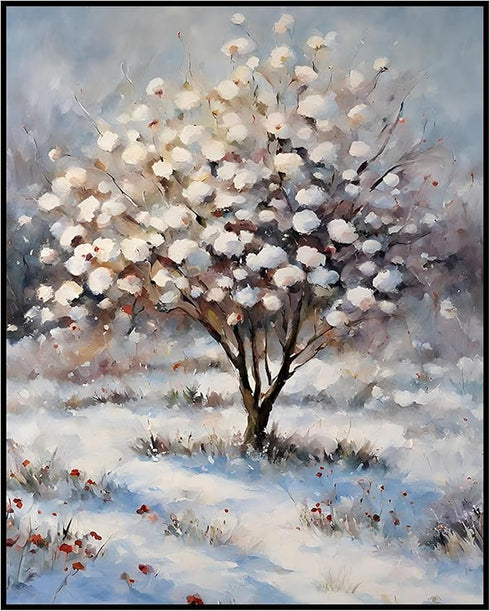Posterizer 1 pcs-snowy winter flowers scene in oil painting style-15-Floral & Botanical Art-Landscape & Nature Art-Living Room Bedroom Decor- unfr...