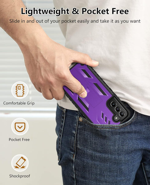 for Samsung Galaxy S22-Plus Case: ShockProof Durable S22+ Cell Phone Cover with Built-in Kickstand | TPU Bumper Textured | Full-Body Protective Ru...