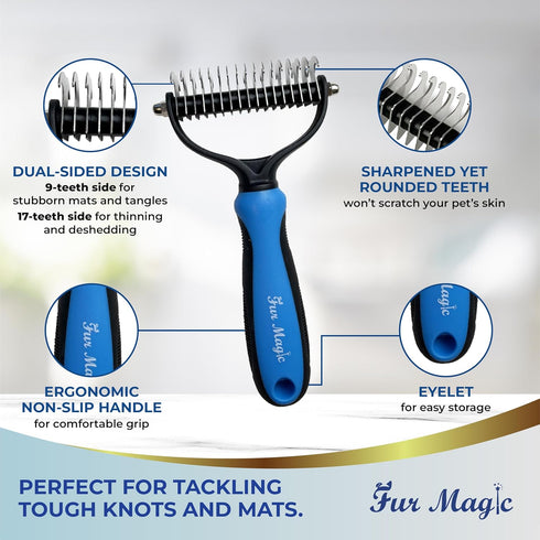 Large Deshedding Tool & Dematting Comb – Grooming Brushes for Dogs, Cats, Horses – Reduce Shedding and Remove Knots, Mats and Loose Undercoat...