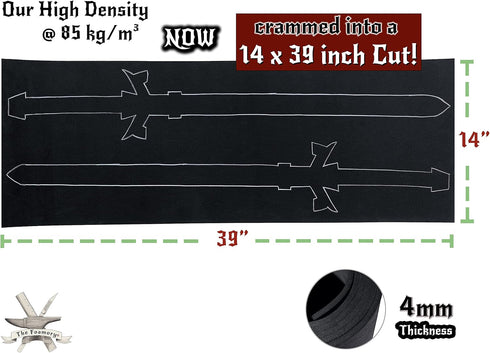 EVA Foam Cosplay - (2mm to 10mm) - Black or White - 14" x 39" Sheet - Ultra High Density 85 kg/m3 - by The Foamory (Black, 4mm - Thickness)...