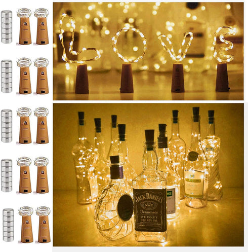10 Pack 20 LED Wine Bottle Cork Lights Mini Fairy String Lights Copper Wire, Battery Operated Starry Lights for DIY, Festival, Wedding, Party, Ind...