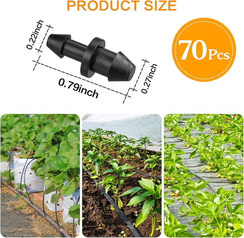 70 Pack Drip Irrigation Universal 1/4" Barbed End Plug Fittings, Barbed Connectors for Drip or Sprinkler System...