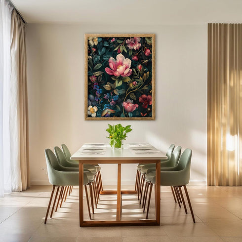 Posterizer 1 pcs-pink and blue flowers with dark background-Floral & Botanical Art-Abstract & Modern Art-Decor for Home & Office- UNFRAMED Wall Ar...