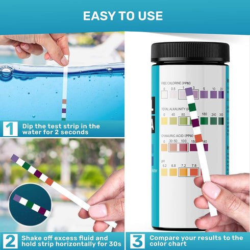 JNW Pool Test Strips, 4in1 Quick & Accurate 100 Pool and Spa Test Strips, Pool Water Test Kit - Free Chlorine, pH, Alkalinity, Cyanuric Acid Pool ...
