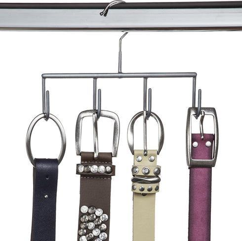 Mawa by Reston Lloyd Non-Slip Space-Saving Clothes Hanger for Belts with 4-Hooks, Style GH, Set of 2, Silver...