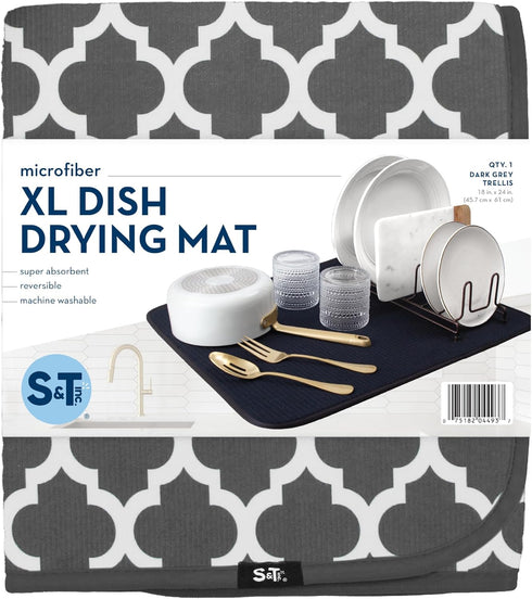 S&T INC. Dish Drying Mat XL, 18” x 24”, Absorbent Microfiber Kitchen Counter Mat, Dish Drying Pad for Dishes, Utensils, Pots and Pans, Extra Large...