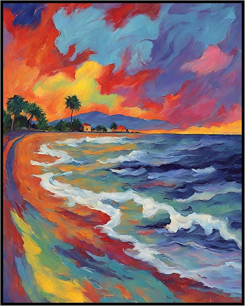 Posterizer 1 pcs- sea and beach themed oil painting style print 10-Landscape & Nature Art-Floral Botanical Art- Decor for Home & Office- unframed ...