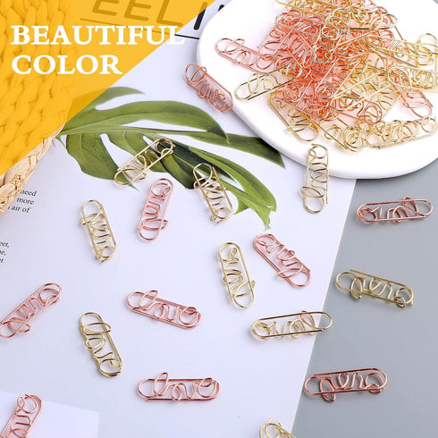 60Pcs Love Shape Paper Clips Rose Gold Heart Paper Clips Love Gold Paperclips Funny Cute Paperclips Metal Paper Clips Love Heart Shapes Bookmarks ...