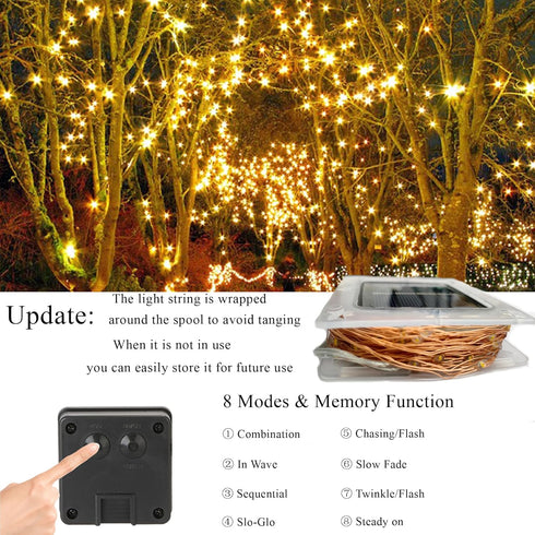 Joomer Solar String Lights Outdoor, 2Pack Total 100ft 300LED 8 Modes Solar Fairy Lights,Waterproof Lights for Tree, Patio, Garden, Outdoors Decora...