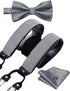 Barry.Wang Suspenders and Bow Tie Set for Men Solid Paisley Bowtie Y Shape Brace Handkerchief Cufflinks 6 Strong Clips...