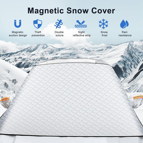 Car Windshield Snow Cover, Magnetic Windshield Snow Cover 4-Layer Protection for Snow, Ice, Frost, Sunlight, Car Windshield Cover with Side Mirror...