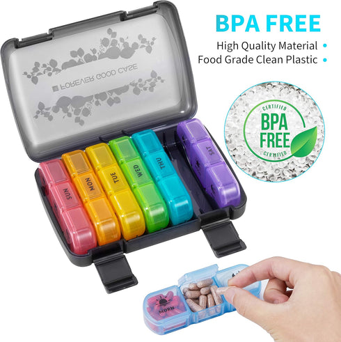 FGcase Pill Organizer 3 Times a Day with Travel Case, Large Weekly Pill Case 7 Day, Daily Pill Box with 21 Compartments, Pill Dispenser Supplement...