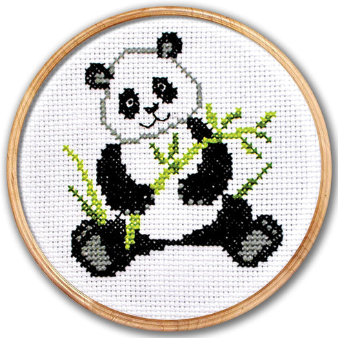 Povitrulya Counted Cross Stitch Kit with Pattern 'Panda' - Easy DIY Set for Hand Embroydery with Paper Pattern, 14 Count Blank Aida Canvas and Pre...